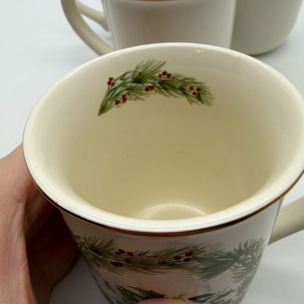 Gibson Greeting Otagiri Christmas Chickadee Wreath coffee mug set tea 4 in box V - Picture 7 of 14